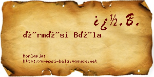 Ürmösi Béla névjegykártya